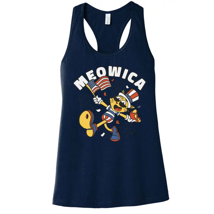 Meowica Fourth Of July Funny Cat Women's Racerback Tank