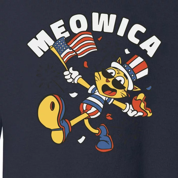 Meowica Fourth Of July Funny Cat Toddler Sweatshirt