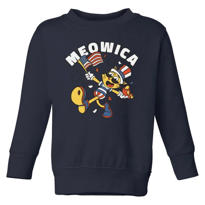 Meowica Fourth Of July Funny Cat Toddler Sweatshirt