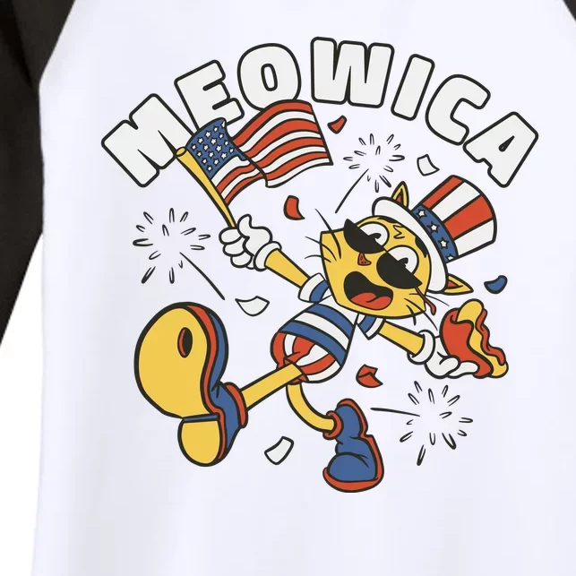 Meowica Fourth Of July Funny Cat Women's Tri-Blend 3/4-Sleeve Raglan Shirt