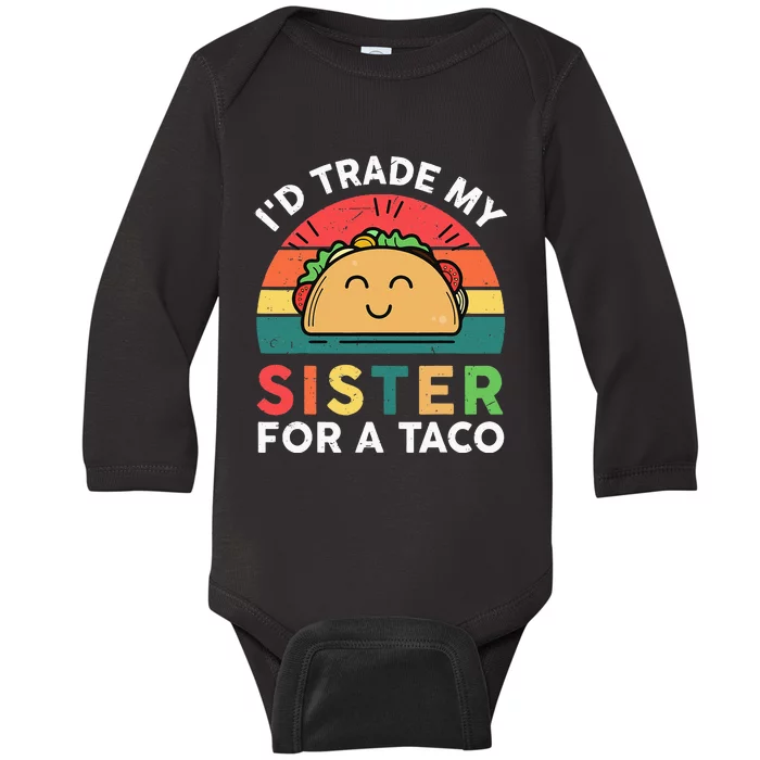 Mexican Fiesta Outfit Funny Taco Tuesday Little Sister Baby Long Sleeve Bodysuit