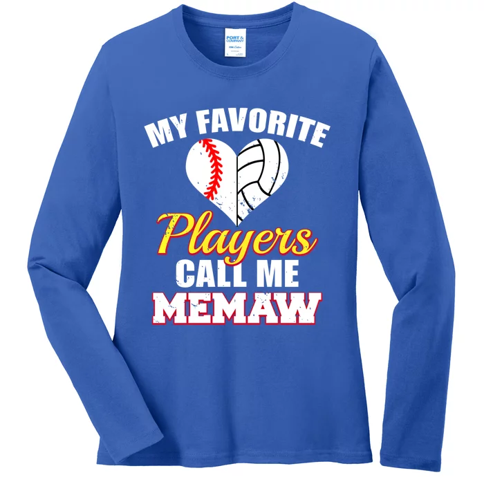 My Favorite Players Call Me Memaw Baseball Volleyball Memaw Gift Ladies Long Sleeve Shirt