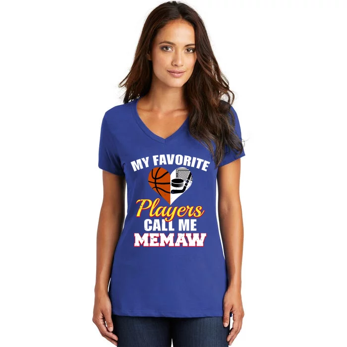 My Favorite Players Call Me Memaw Basketball Hockey Memaw Gift Women's V-Neck T-Shirt