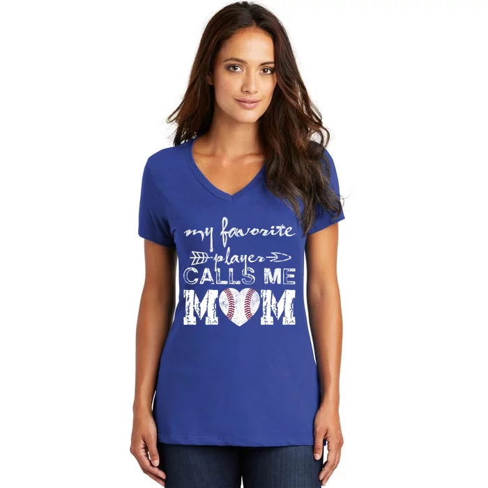 My Favorite Player Calls Me Mom Baseball Vintage Cute Gift Women's V-Neck T-Shirt