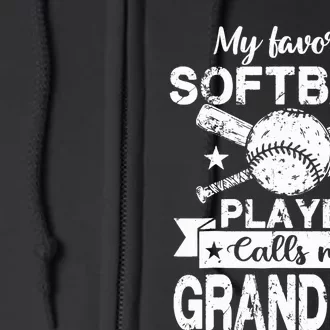 My Favorite Player Calls Me Grandpop Baseball Softball Full Zip Hoodie