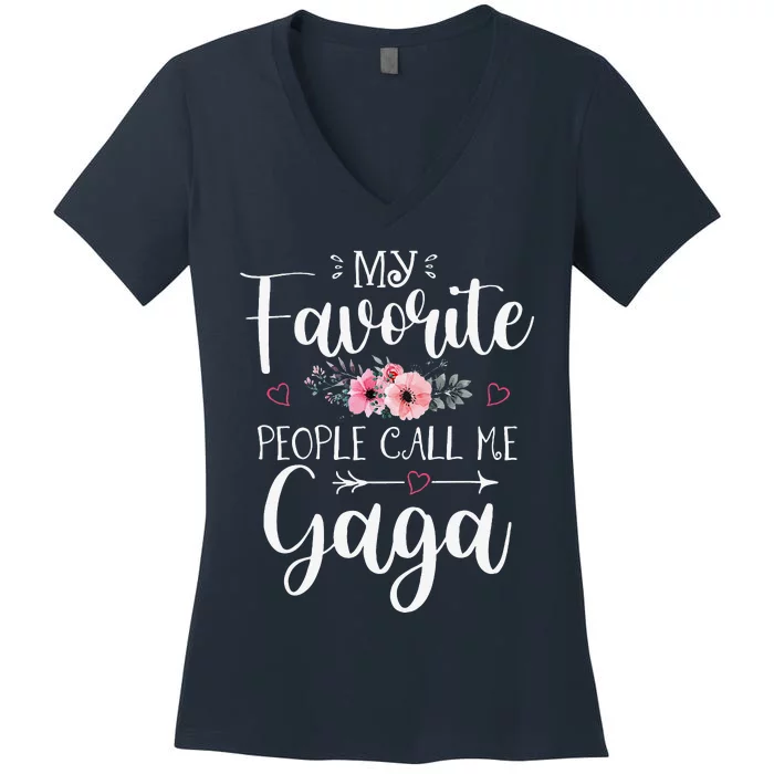 My Favorite People Call Me Gaga Funny Floral Mother's Day Women's V-Neck T-Shirt