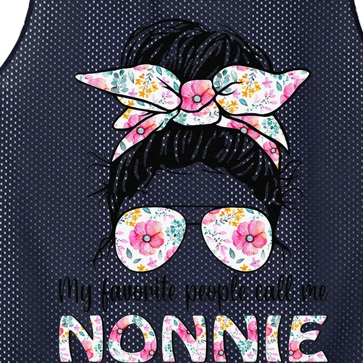 My Favorite People Call Nonnie Messy Bun Floral Mothers Day Mesh Reversible Basketball Jersey Tank