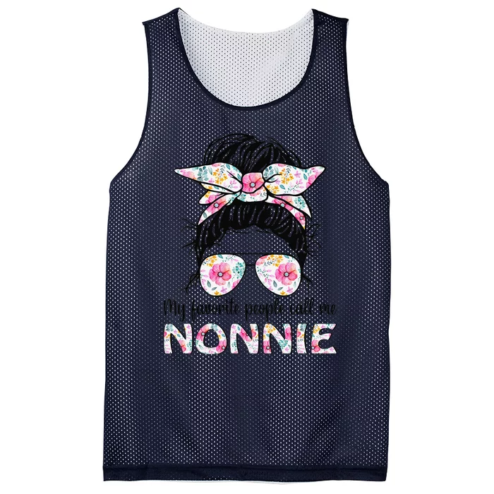 My Favorite People Call Nonnie Messy Bun Floral Mothers Day Mesh Reversible Basketball Jersey Tank