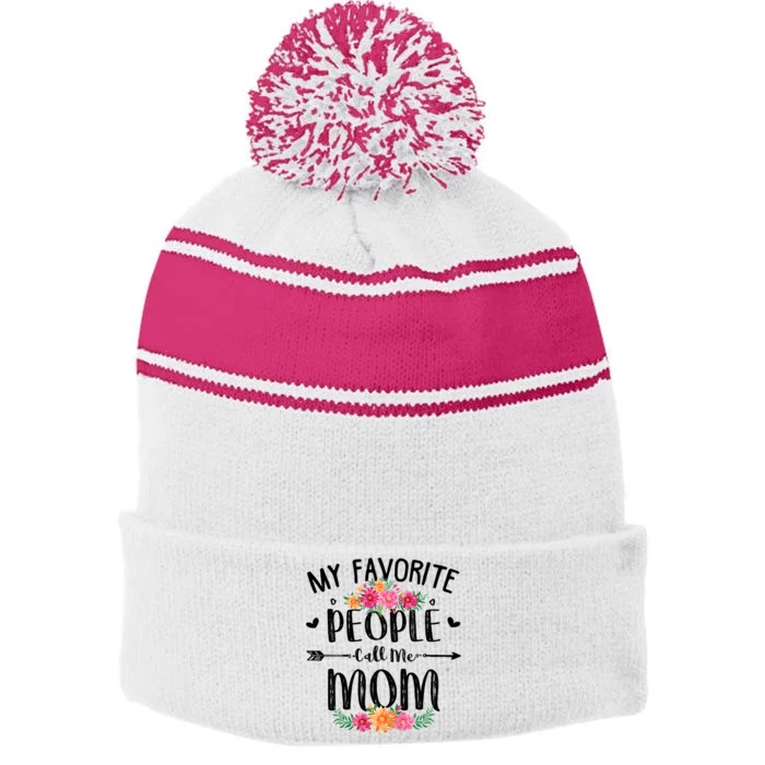 My Favorite People Call Me Mom Stripe Pom Pom Beanie