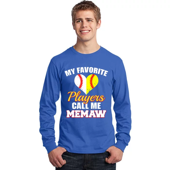 My Favorite Players Call Me Memaw Baseball Softball Memaw Gift Tall Long Sleeve T-Shirt