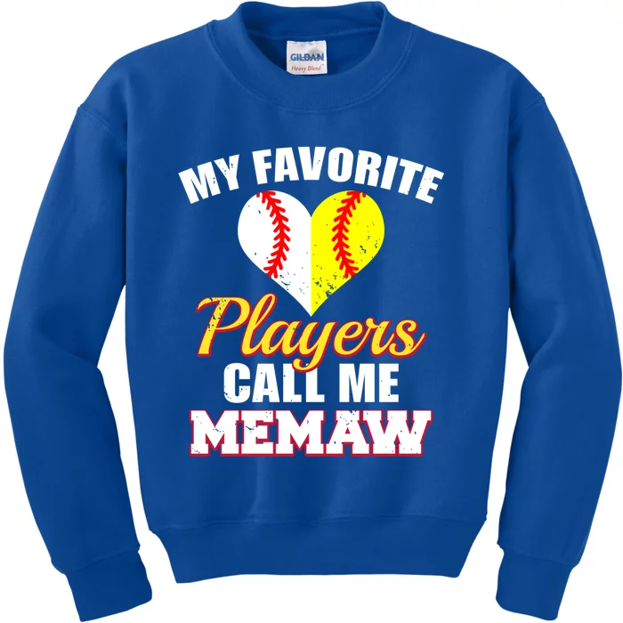 My Favorite Players Call Me Memaw Baseball Softball Memaw Gift Kids Sweatshirt