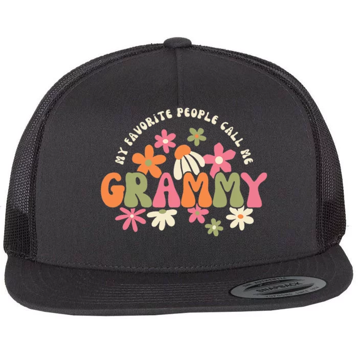 My Favorite People Call Me Grammy Groovy Gift For Grandma Flat Bill Trucker Hat