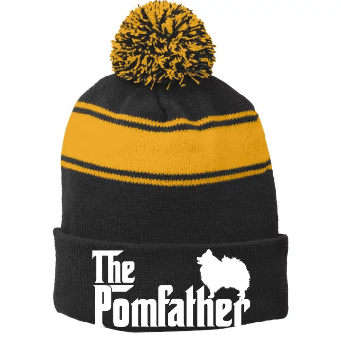 Mens Funny Pomeranian Father Dad The Pom Father Dog Lover TShirt Stripe Pom Pom Beanie