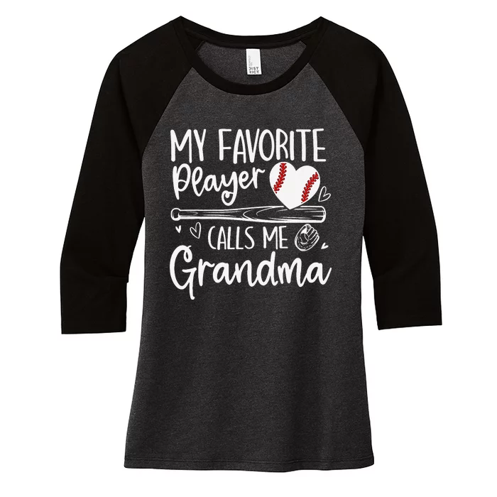 My Favorite Player Calls Me Grandma Baseball Heart Mothers Women's Tri-Blend 3/4-Sleeve Raglan Shirt