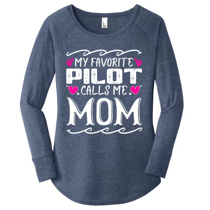 My Favorite Pilot Calls Me Mom Funny Airplane Mothers Day Cool Gift Women's Perfect Tri Tunic Long Sleeve Shirt