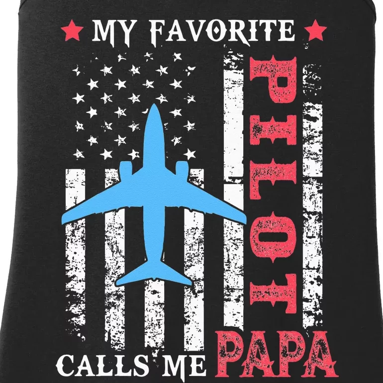 My Favorite Pilot Calls Me Papa USA Flag Father's day Ladies Essential Tank