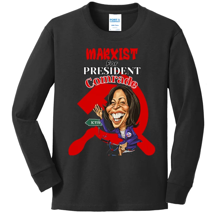 Marxist For President Comrade Kamala Harris Funny President Kids Long Sleeve Shirt