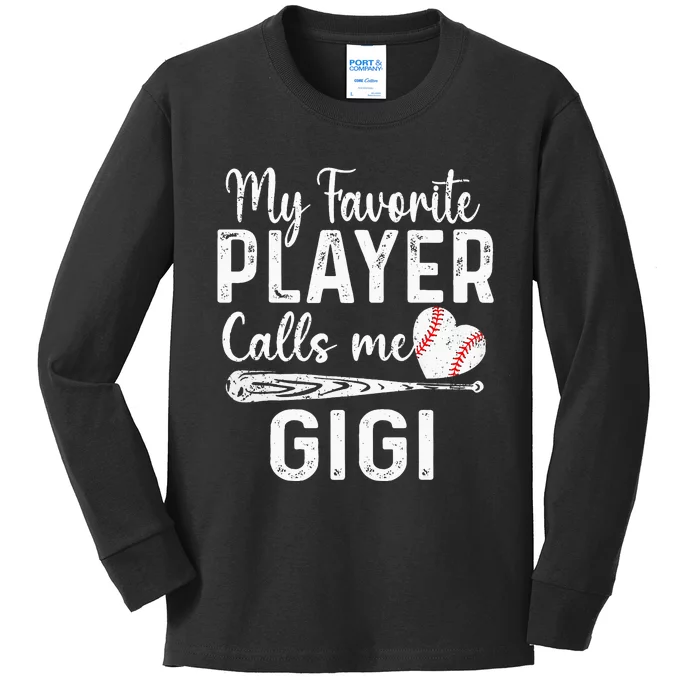 My Favorite Player Calls Me Gigi Baseball Heart mom Kids Long Sleeve Shirt