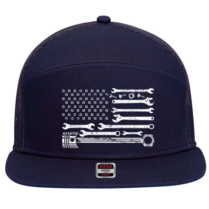 Mechanic Flag Patriotic Car Auto Mechanic Usa Flag Gift 7 Panel Mesh Trucker Snapback Hat