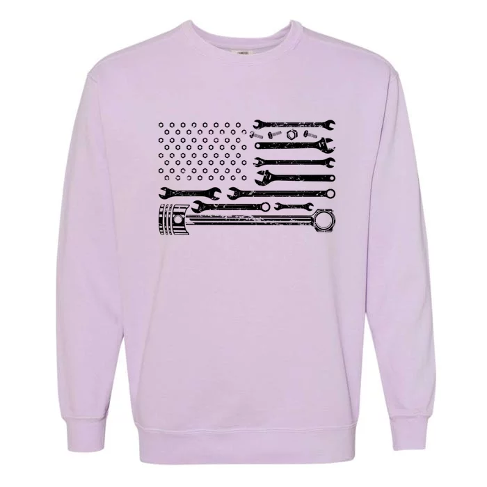 Mechanic Flag Patriotic Car Auto Mechanic Usa Flag Gift Garment-Dyed Sweatshirt