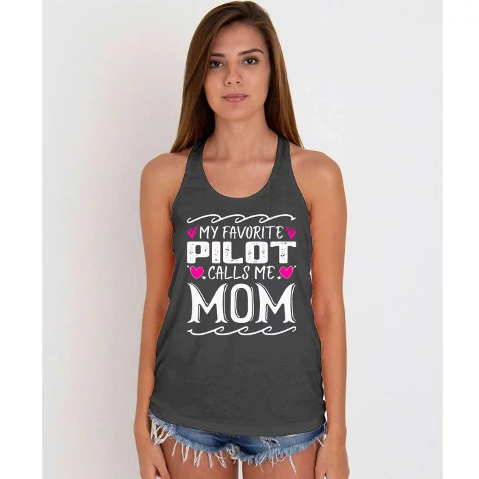 My Favorite Pilot Calls Me Mom Funny Mother's Day Women's Knotted Racerback Tank