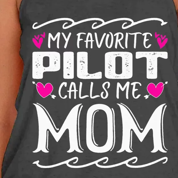 My Favorite Pilot Calls Me Mom Funny Mother's Day Women's Knotted Racerback Tank