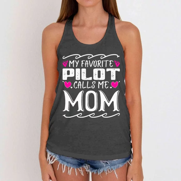 My Favorite Pilot Calls Me Mom Funny Mother's Day Women's Knotted Racerback Tank