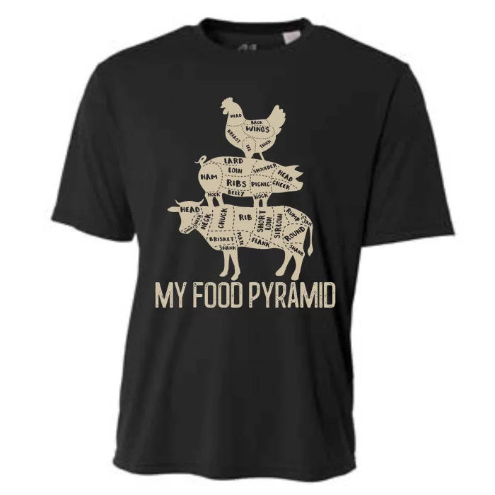 My Food Pyramid Funny Bbq Cow Pig Chicken Cooling Performance Crew T-Shirt