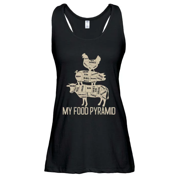 My Food Pyramid Funny Bbq Cow Pig Chicken Ladies Essential Flowy Tank