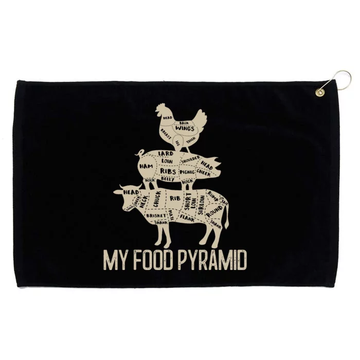 My Food Pyramid Funny Bbq Cow Pig Chicken Grommeted Golf Towel