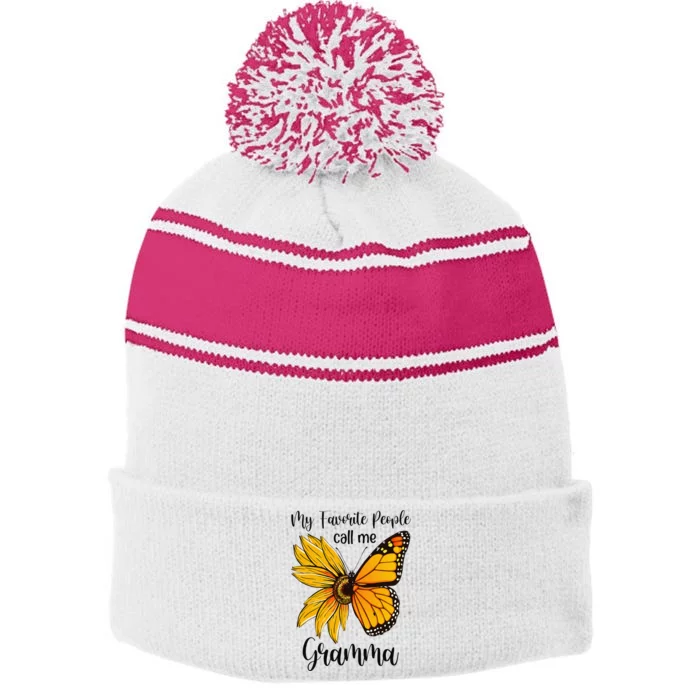 My Favorite People Call Me Gramma Mother's Day Gifts Stripe Pom Pom Beanie