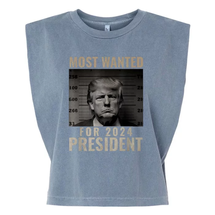 Mugshot For President Most Wanted Funny Trump 2024 Gift Garment-Dyed Women's Muscle Tee