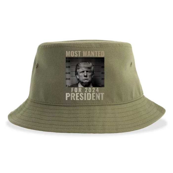 Mugshot For President Most Wanted Funny Trump 2024 Gift Sustainable Bucket Hat