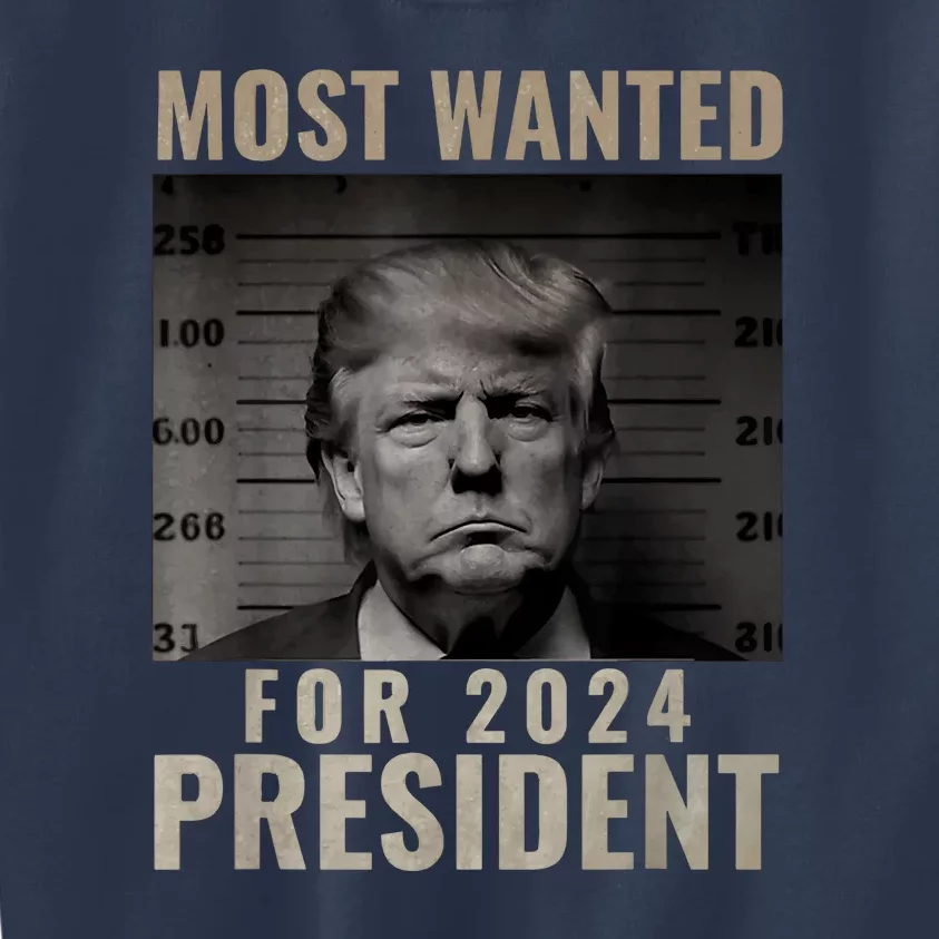 Mugshot For President Most Wanted Funny Trump 2024 Gift Kids Sweatshirt