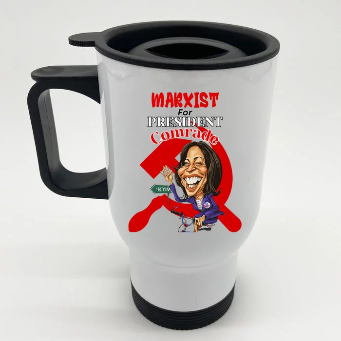 Marxist For President Comrade Anti Kamala Harris Funny President Front & Back Stainless Steel Travel Mug