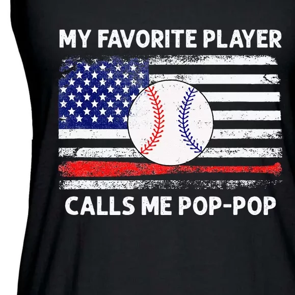 My Favorite Player Calls Me Pop Pop American Flag Baseball Ladies Essential Flowy Tank