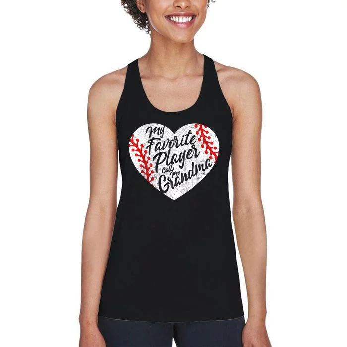 My Favorite Player Calls Me Grandma Baseball Heart Wo's Women's Racerback Tank