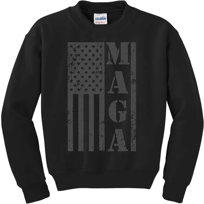 Maga Flag Patriotic Gray Distressed American Flag Kids Sweatshirt