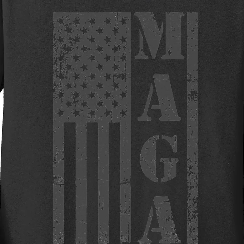 Maga Flag Patriotic Gray Distressed American Flag Kids Long Sleeve Shirt