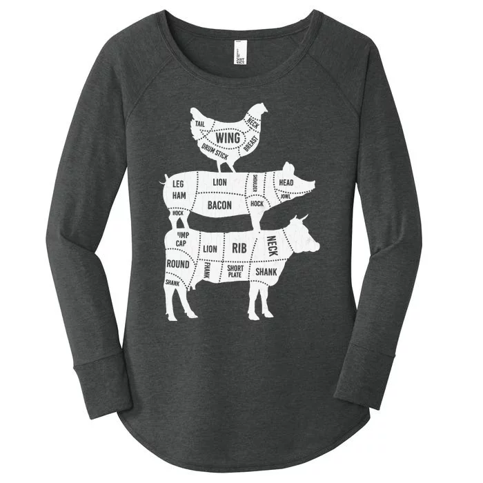 My Food Pyramid Funny Cute Cows Animal Lover Women's Perfect Tri Tunic Long Sleeve Shirt