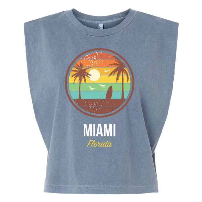 Miami Florida Retro Vintage Sunset Garment-Dyed Women's Muscle Tee