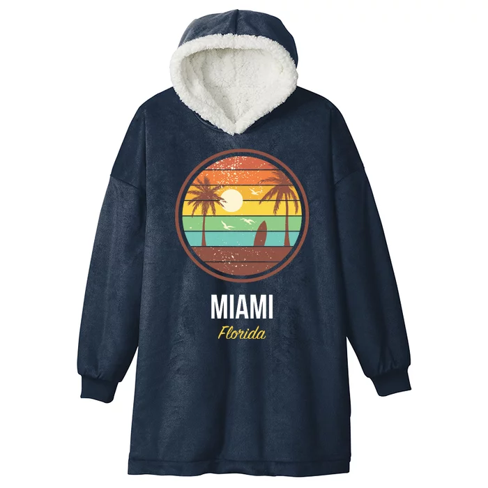 Miami Florida Retro Vintage Sunset Hooded Wearable Blanket