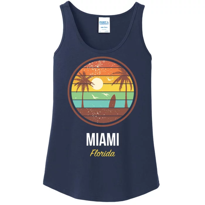 Miami Florida Retro Vintage Sunset Ladies Essential Tank