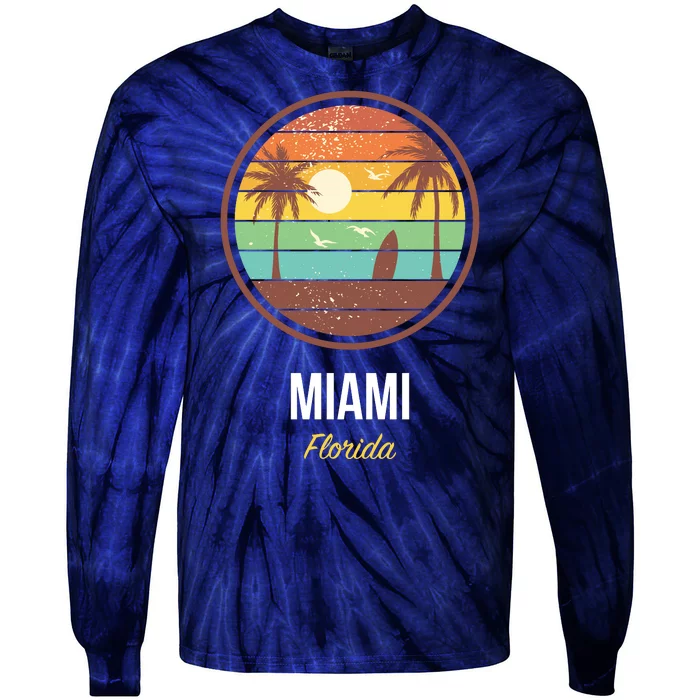 Miami Florida Retro Vintage Sunset Tie-Dye Long Sleeve Shirt