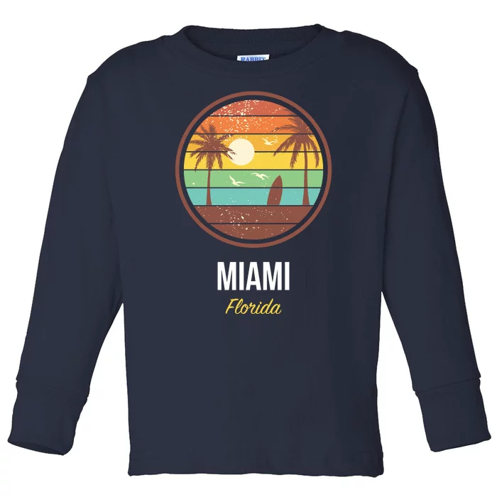 Miami Florida Retro Vintage Sunset Toddler Long Sleeve Shirt