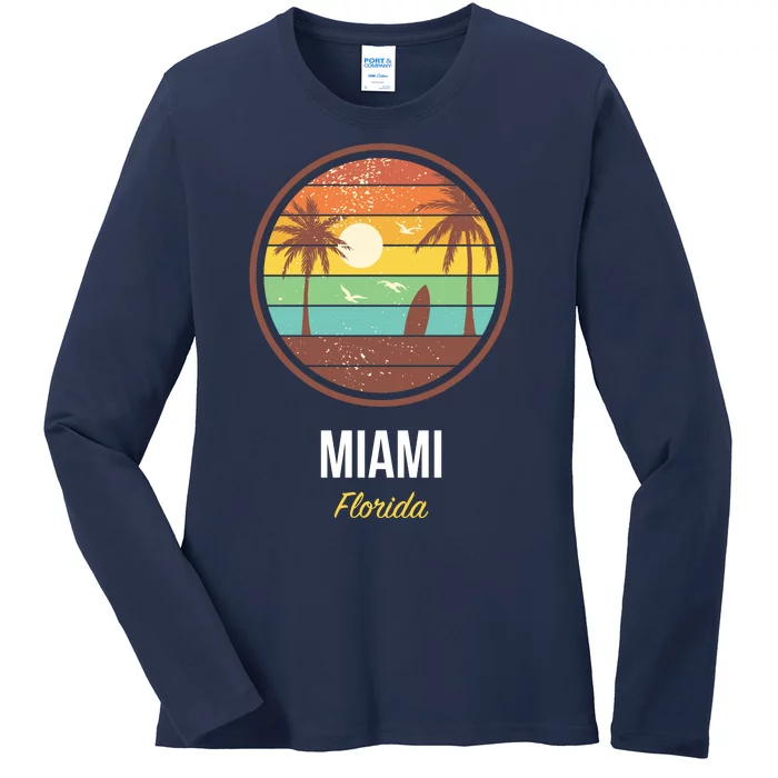 Miami Florida Retro Vintage Sunset Ladies Long Sleeve Shirt