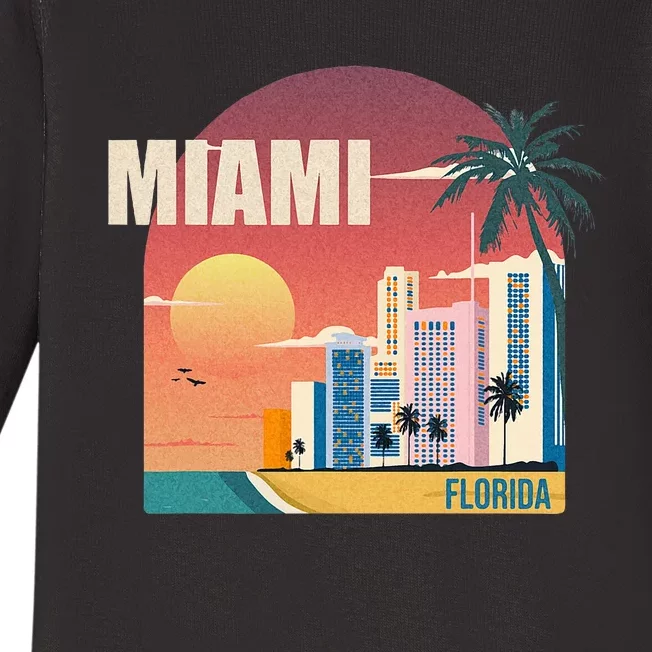 Miami Florida Retro Baby Long Sleeve Bodysuit