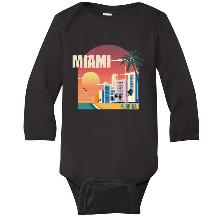 Miami Florida Retro Baby Long Sleeve Bodysuit