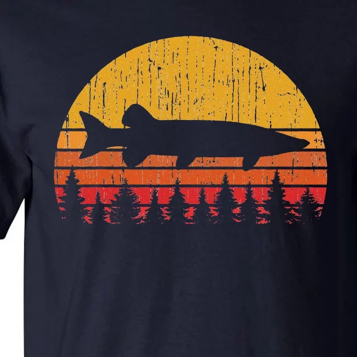 Muskie Fishing Retro Musky Fisherman Treeline Sunset Tall T-Shirt