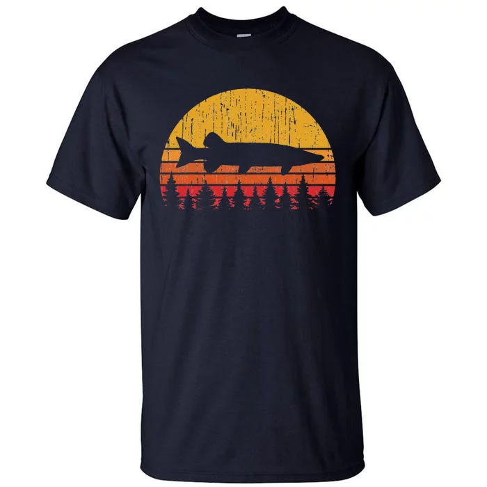 Muskie Fishing Retro Musky Fisherman Treeline Sunset Tall T-Shirt